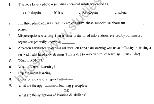 CBSE Class 11 Psychology Worksheet Set E Solved