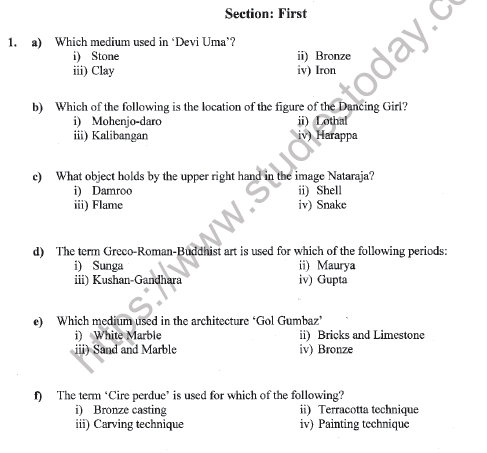 CBSE Class 11 Sculpture Question Paper Set A Solved 1