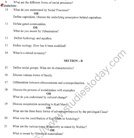 CBSE Class 11 Sociology Sample Paper Set E Solved 2