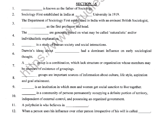 CBSE Class 11 Sociology Sample Paper Set H Solved 1