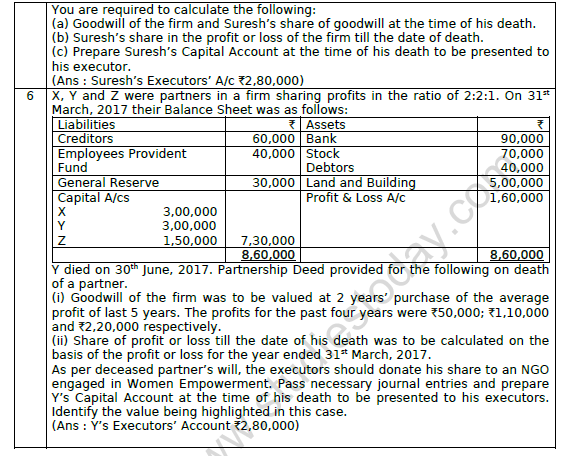 CBSE Class 12 Accountancy Death of A Partner Worksheet Set A 6