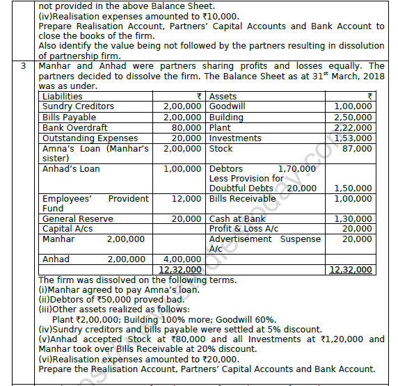 CBSE Class 12 Accountancy Dissoultion of Partnership Firm Worksheet Set A 3