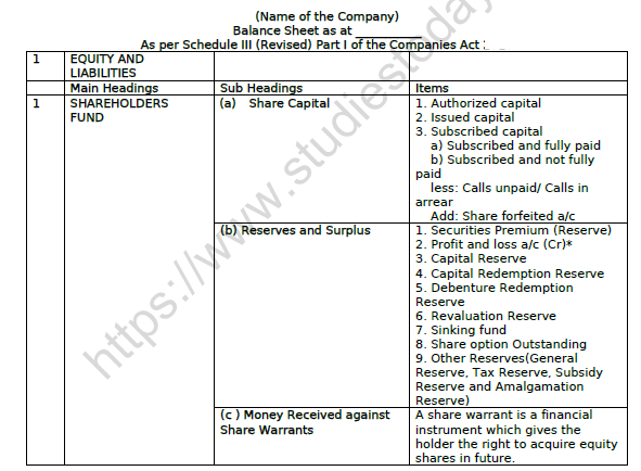 CBSE Class 12 Accountancy Financial Statements of A Company Worksheet 3