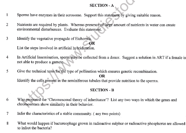 CBSE Class 12 Biology Question Paper 2021 Set B Solved 1