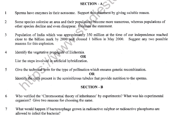 CBSE Class 12 Biology Question Paper 2022 Set D 1