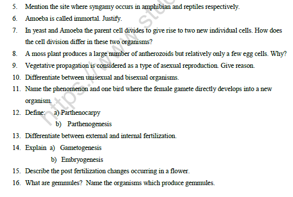 CBSE Class 12 Biology Reproduction In Organisms Worksheet Set B 2