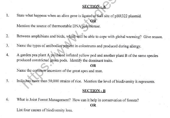 CBSE Class 12 Biology Sample Paper 2022 Set B Solved 1