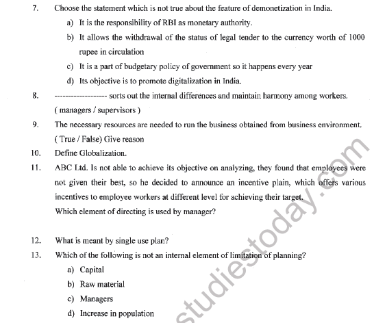 CBSE Class 12 Business Studies Question Paper 2021 Set A Solved 2