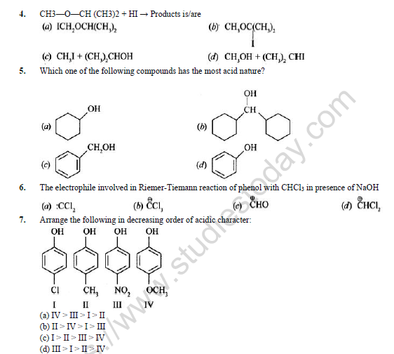 CBSE Class 12 Chemistry Alcohols Phenols And Ethers Worksheet Set C 2