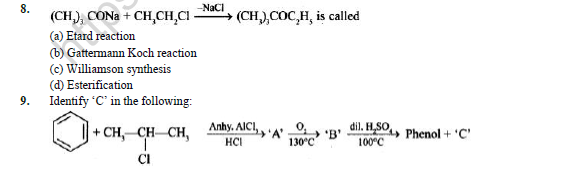 CBSE Class 12 Chemistry Alcohols Phenols And Ethers Worksheet Set C 3