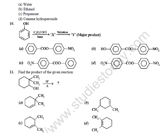 CBSE Class 12 Chemistry Alcohols Phenols And Ethers Worksheet Set C 4