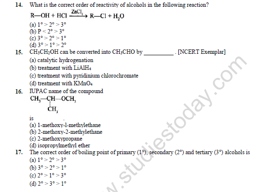 CBSE Class 12 Chemistry Alcohols Phenols And Ethers Worksheet Set C 6