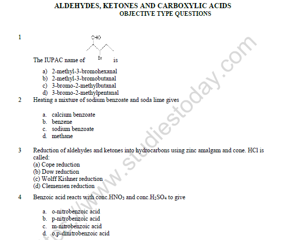 CBSE Class 12 Chemistry Aldehydes Ketones And Carboxylic Acids Question Bank Set D 1