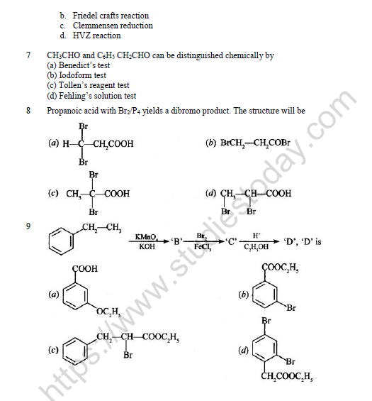CBSE Class 12 Chemistry Aldehydes Ketones And Carboxylic Acids Question Bank Set D 3