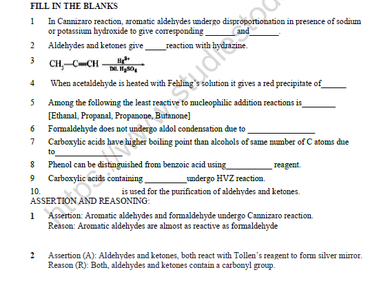 CBSE Class 12 Chemistry Aldehydes Ketones And Carboxylic Acids Question Bank Set D 8