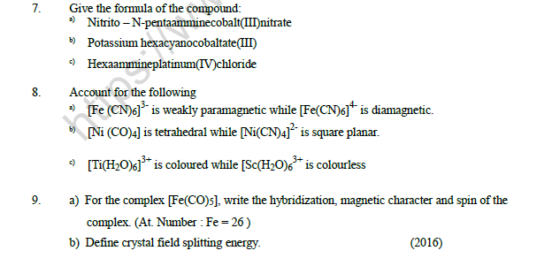 CBSE Class 12 Chemistry Coordination Compounds Worksheet Set A 2