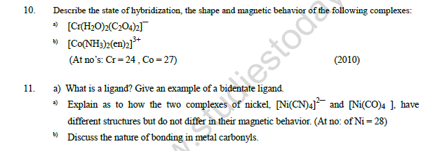 CBSE Class 12 Chemistry Coordination Compounds Worksheet Set A 3