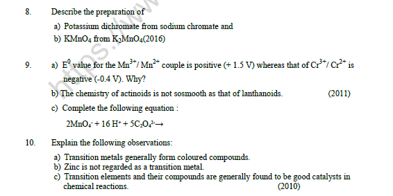 CBSE Class 12 Chemistry D And F Block Elements Worksheet Set A 2