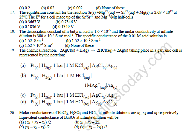 CBSE Class 12 Chemistry Electrochemistry Question Bank Set C 4