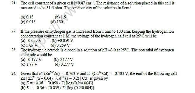 CBSE Class 12 Chemistry Electrochemistry Question Bank Set C 5