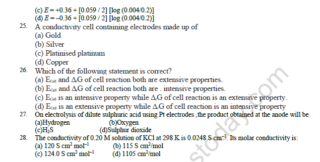 CBSE Class 12 Chemistry Electrochemistry Question Bank Set C 6