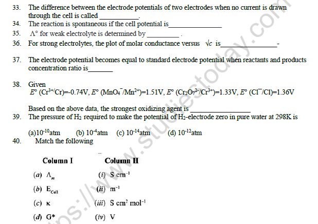 CBSE Class 12 Chemistry Electrochemistry Question Bank Set C 8