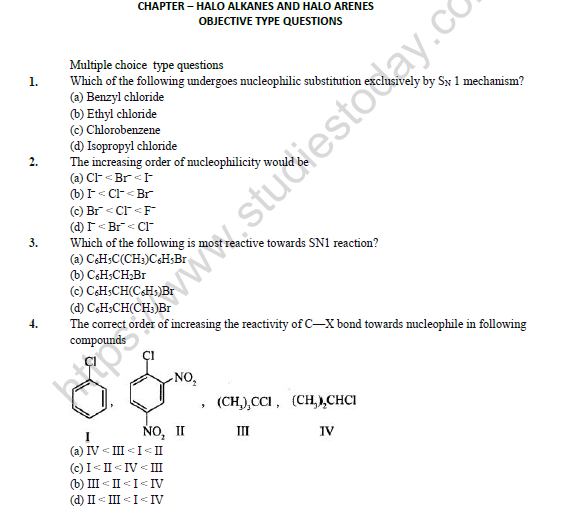 CBSE Class 12 Chemistry Haloalkanes And Haloarenes Question Bank Set B 1