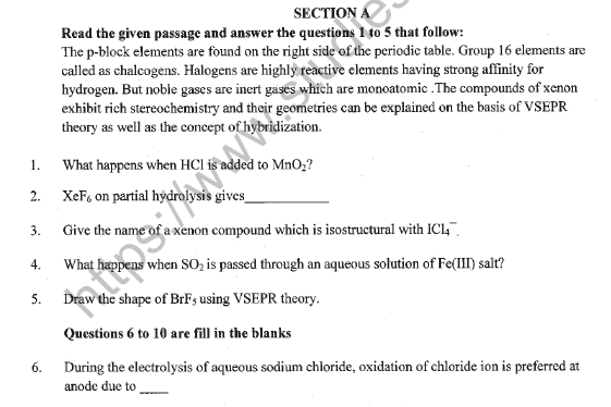 CBSE Class 12 Chemistry Question Paper 2020 Set C Solved 1