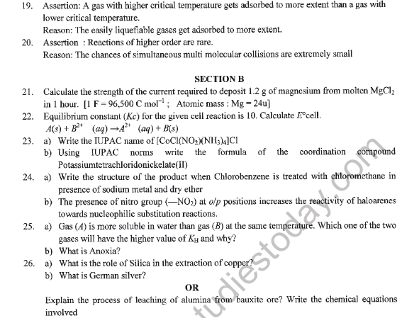 CBSE Class 12 Chemistry Question Paper 2020 Set C Solved 4