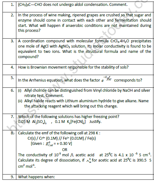 CBSE Class 12 Chemistry Sample Paper 2021 Set B 1