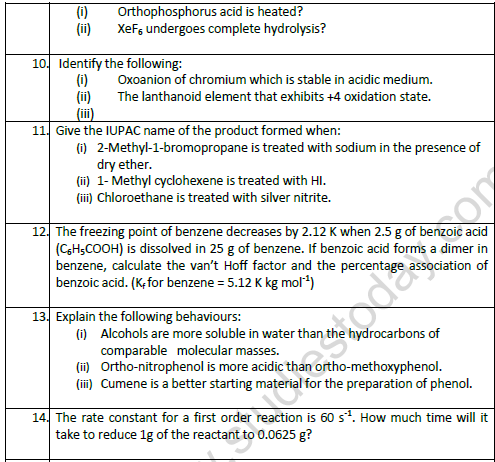 CBSE Class 12 Chemistry Sample Paper 2021 Set B 2