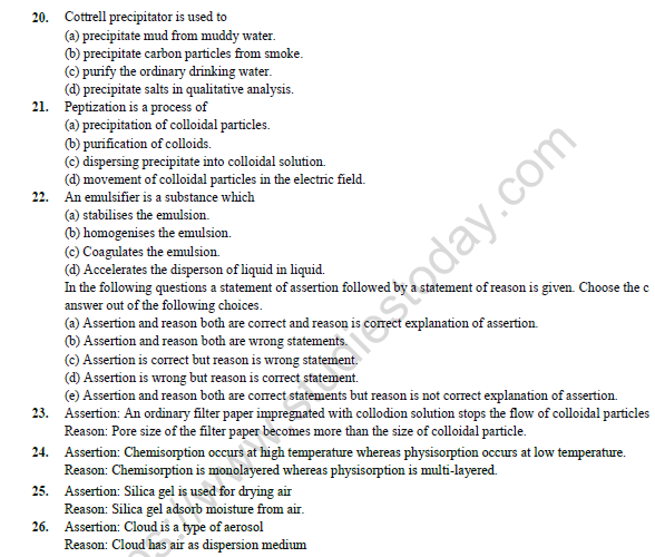 CBSE Class 12 Chemistry Surface Chemistry Question Bank Set B 6