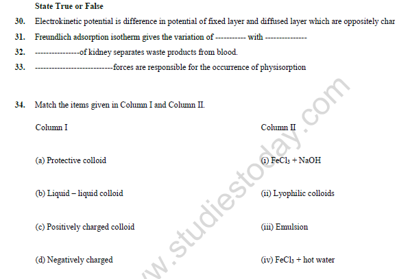 CBSE Class 12 Chemistry Surface Chemistry Question Bank Set B 8