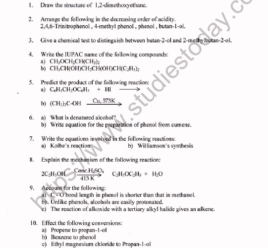 CBSE Class 12 Chemistry Worksheet Set C Solved