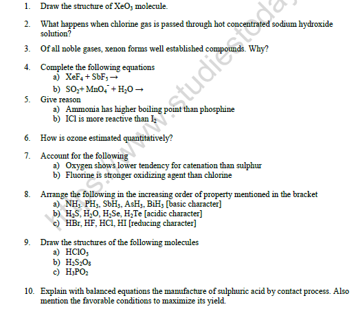 CBSE Class 12 Chemistry Worksheet Set F 1