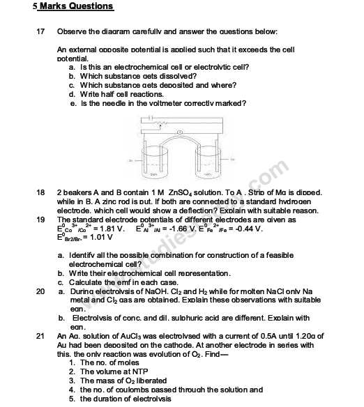 CBSE Class 12 Chemistry notes and questions for Electrochemistry Part A 1