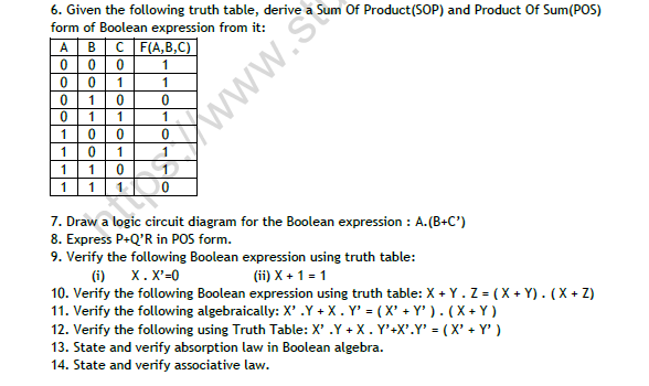 CBSE Class 12 Computer Science Boolean Algebra Worksheet 4