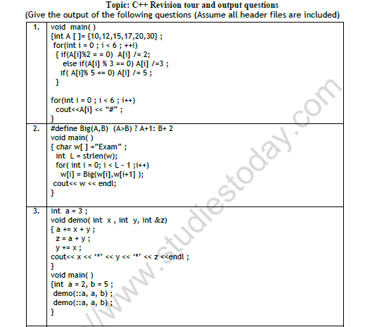 CBSE Class 12 Computer Science C++ Worksheet Set A 1