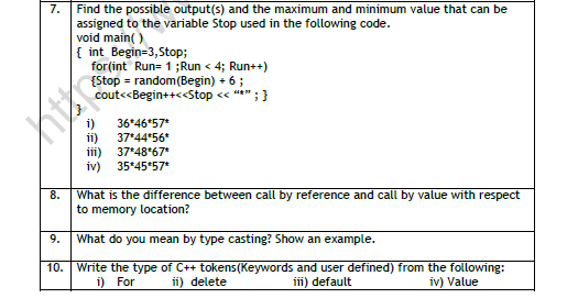 CBSE Class 12 Computer Science C++ Worksheet Set A 4