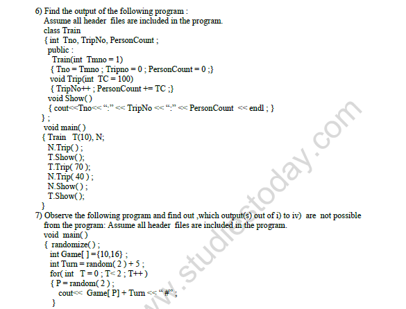 CBSE Class 12 Computer Science C++ Worksheet Set B 3