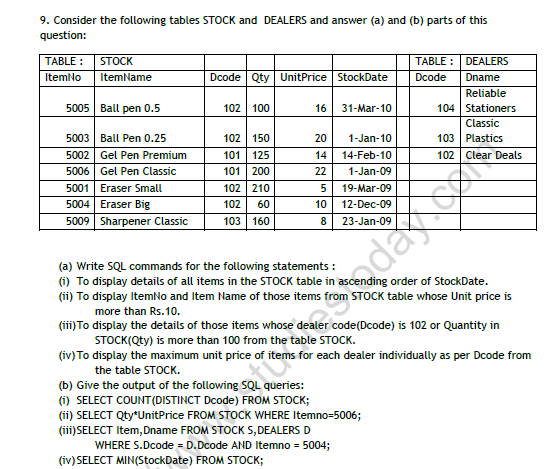 CBSE Class 12 Computer Science Data Base Concept Worksheet 3