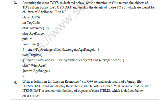 CBSE Class 12 Computer Science Data File Handling Worksheet 2