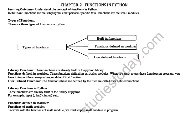 CBSE Class 12 Computer Science Functions In Python Notes 1