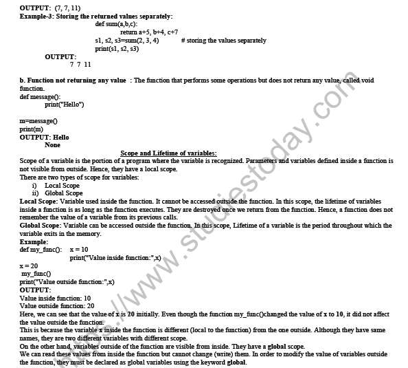 CBSE Class 12 Computer Science Functions In Python Notes 5