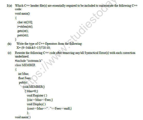 CBSE Class 12 Computer Science Question Paper 2021 Set C Solved 1