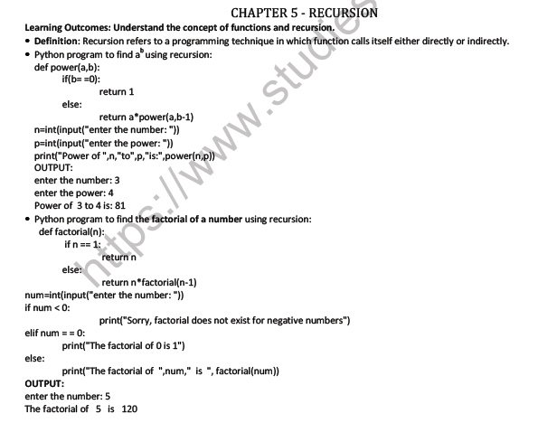 CBSE Class 12 Computer Science Recursion Notes 1