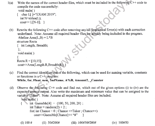 CBSE Class 12 Computer Science Sample Paper 2022 Set A Solved 1