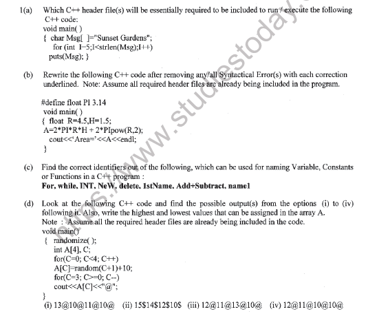 CBSE Class 12 Computer Science Sample Paper 2022 Set B Solved 1