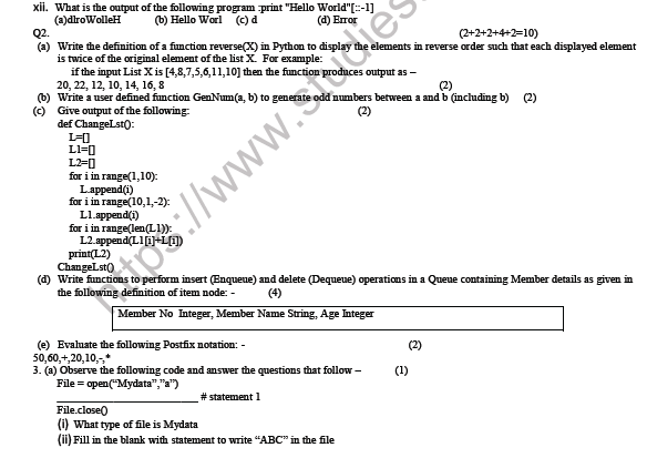 CBSE Class 12 Computer Science Sample Paper 4 4