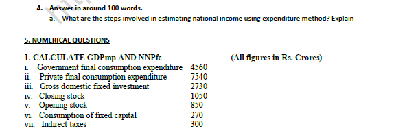 CBSE Class 12 Economics Expenditure Method Numericals Worksheet Set A 2